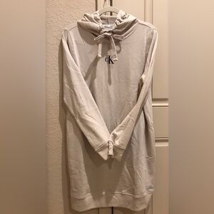 Calvin Klein Women's Mini Beige Hoodie Cotton Dress (Size L)